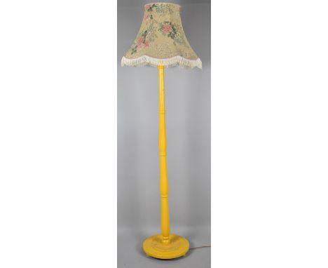 A Yellow Painted Turned Wooden Standard Lamp and Shade 