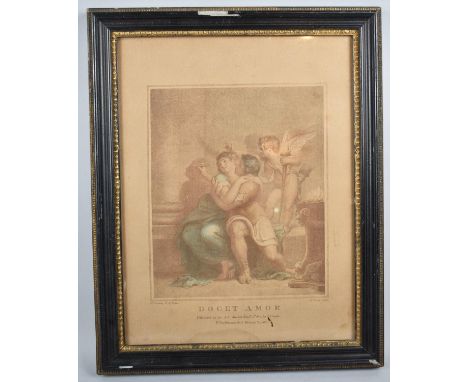 A Hogarth Framed Mezzotint, "Docet Amor", 21x16.5cm 