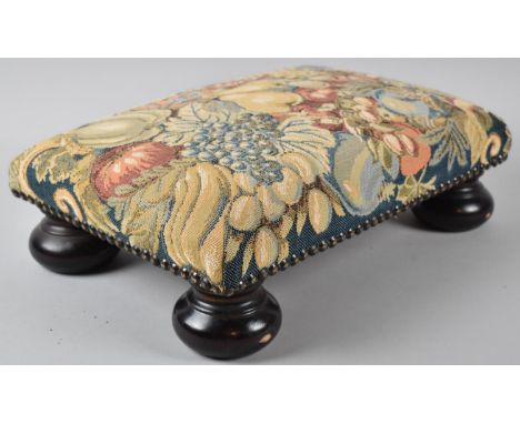 A Small Modern Rectangular Tapestry Upholstered Stool, 37x25cm on Bun Feet 