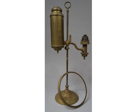 A Brass Adjustable Oil Lamp, Missing Shade, 54.5cm high 