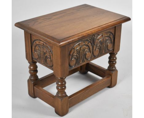 A Mid 20th Century Rectangular Box Stool with Carved Panel Sides, 45cm Wide 