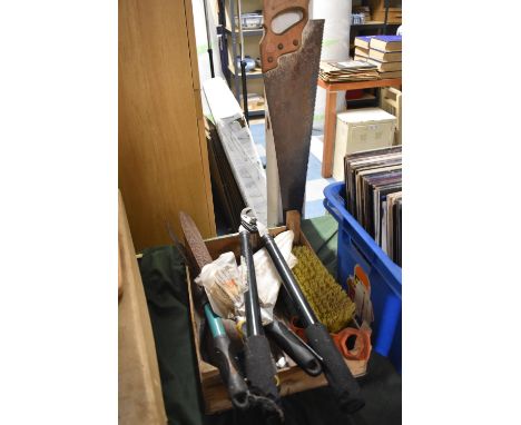 A Small Collection of Garden tools and a Saw