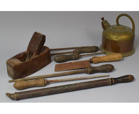 A Collection of Various Vintage Tools, Brass Kettle, Sprays etc 