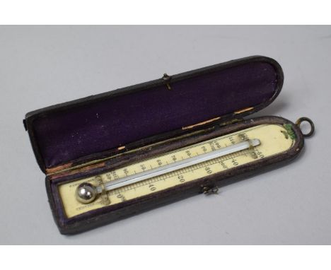 A Victorian Cased Blood Heat Thermometer with Fahrenheit and Centigrade Scales, 13.5cm Long 