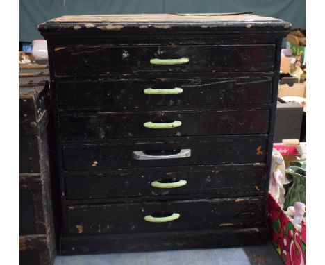 A Vintage Pine Tool Chest of Six Graduated Drawers Containing Various Hand Tools, Fixings etc, 62cm Wide 