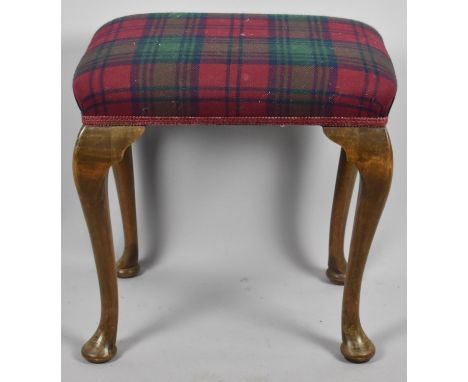 A Mid 20th Century Upholstered Dressing Table Stool on Mahogany Cabriole Supports, 49cm wide 