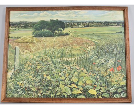 A Framed Print Depicting Wild Flowers In Farmland, 57x43cm 