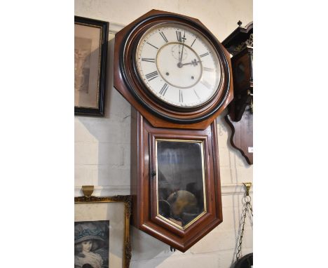 An Early 20th Century Octagonal Drop Dial American Wall Clock, In Need of Attention, 80cm High 