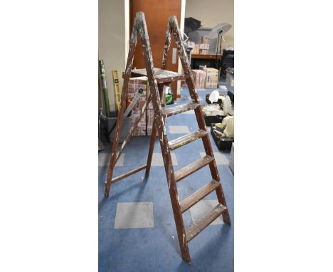 A Vintage Wooden Five Step Stepladder