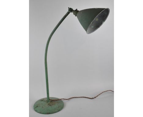 A Vintage Adjustable Green Painted Work Lamp, 75cm High 