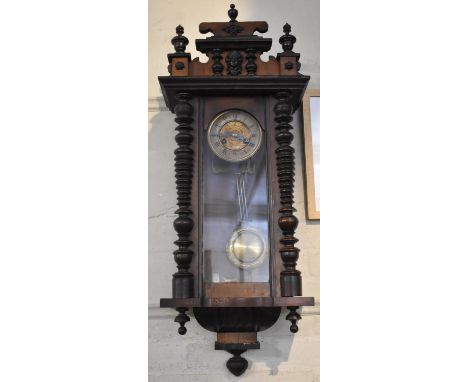 An Early 20th Century Vienna Style Wall Clock with Half Pilaster Decoration and Eight Day Movement, Working Order 
