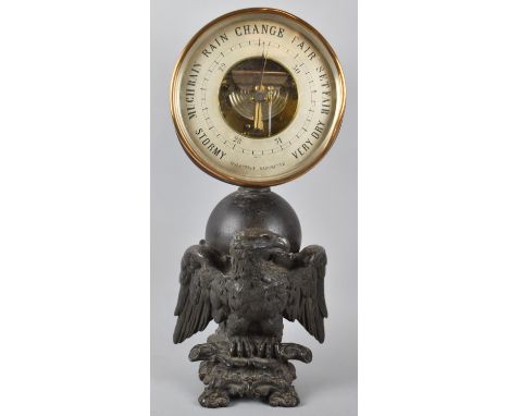 A Late 19th Century Holosteric Barometer Having Silvered Dial Set on Spelter Stand Modelled as an Eagle Supporting Globe and 