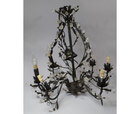 A Modern Metal 6 Branch Ceiling Chandelier, 60cm high 