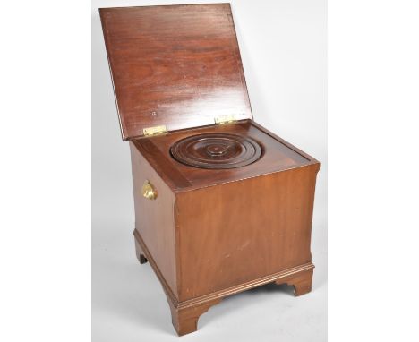 A Late 19th/Early 20th Century Box Commode with Brass Carrying Handles and Bracket Feet, Complete with Liner, 47cm Square 