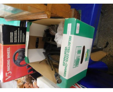 BOX CONTAINING MIXED ICE SKATES, TOOLS ETC 
