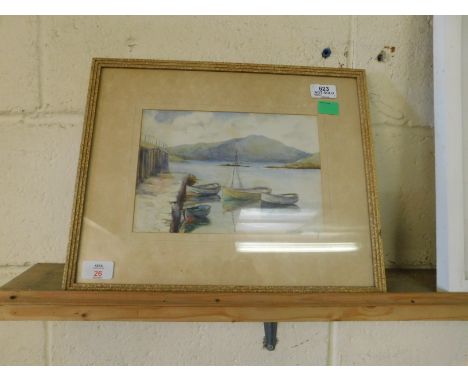 A L R CALDERWOOD, SIGNED WATERCOLOUR, "APPIN PIER, PORT APPIN", 17 X 24CM 
