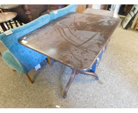 19TH CENTURY MAHOGANY TRIPOD TABLE WITH RECTANGULAR TOP AND TURNED COLUMN 