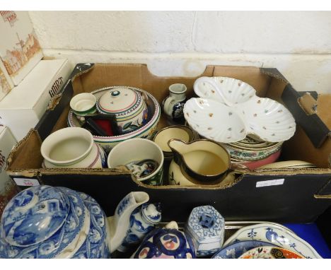 BOX CONTAINING MIXED POOLE POTTERY BOWL, BISCUIT BARREL, VASE ETC 