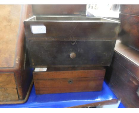 MAHOGANY FRAMED TABLE TOP BOX WITH TROUGH AND DRAWER TOGETHER WITH A 19TH CENTURY MAHOGANY BOX WITH VOID INTERIOR (2) 