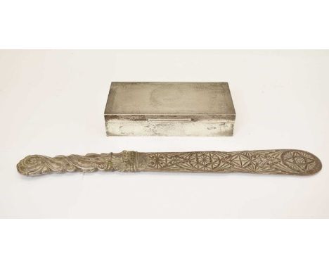 Silver cigarette box, the hinged engine-turned cover with banded borders enclosing cedar-lined interior, Mappin &amp; Webb, L