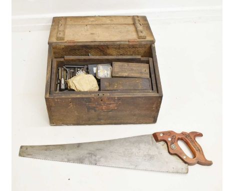 Assorted vintage tools including Disston (USA) Keystone K6 Challenger saw, other tools by Moore &amp; Wright, Brown &amp; Sha