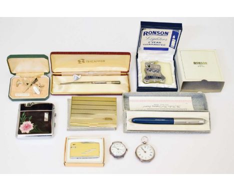 Small collection of vintage lighters, to include Ronson, Parker pen, silver watch head with import marks, etc