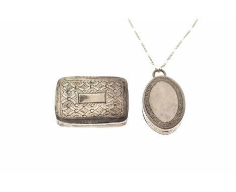 George IV silver vinaigrette, Birmingham, 1823, Joseph Willmore, 34mm, and a George III silver oval patch or pill box, Birmin