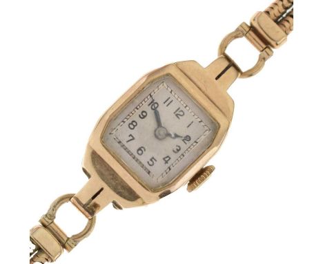 Lady's 9ct gold wristwatch, 'Visible', silvered Arabic dial with square minute track, 'Visible' Swiss 15-jewel cal. 107 manua