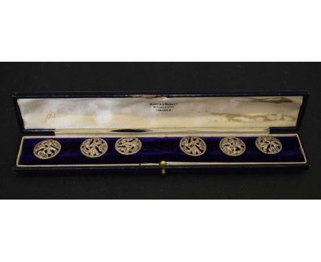 Cased set of six late Victorian silver buttons, each having pierced floral decoration, London, 1899, sponsor's mark of Cornel