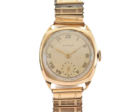 George VI gentleman's 9ct gold wristwatch, by Pierce Watch Co. Inc., champagne dial with Roman chapters and subsidiary second