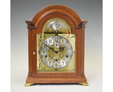 German three-train chiming bracket clock with moon phase, retailed by Schmeckenbecher, the Art Nouveau-style Arabic chapter r