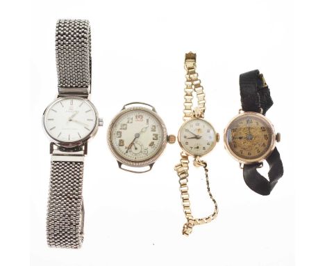 Assorted watches, comprising: Lady's 9ct gold wristwatch with black ribbon strap, 20g gross approx; Lady's 9ct Lanco wristwat