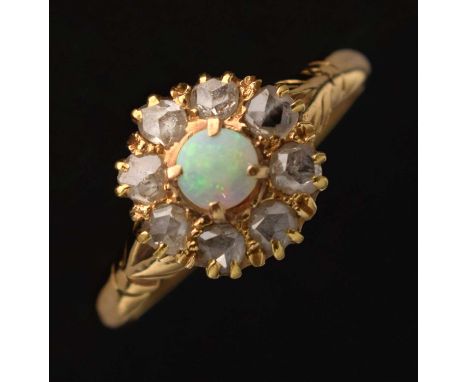 Late Victorian opal and diamond cluster ring, 18ct gold, Birmingham 1893, size U approx, 3.1g gross approx