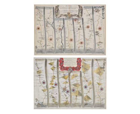 After John Ogilby (1600-1676) - Two late 17th century hand-coloured engraved strip or ribbon road maps: 'The Road from Dartmo