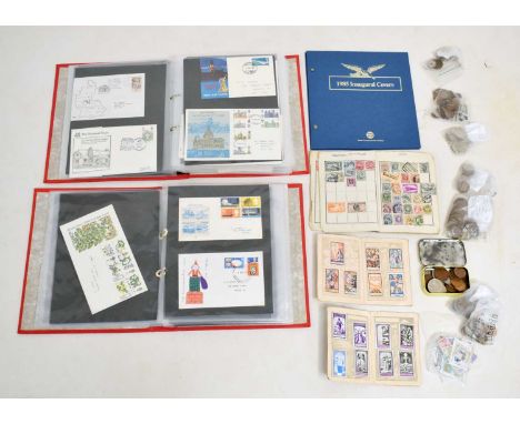 Quantity of GB and world stamps, including two albums of Royal Mail First Day Covers, together with a small collection of wor