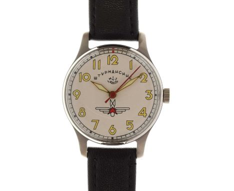Sturmanskie - Russian gentleman's stainless steel cased wristwatch, the white dial with yellow luminous Arabic hour markers, 