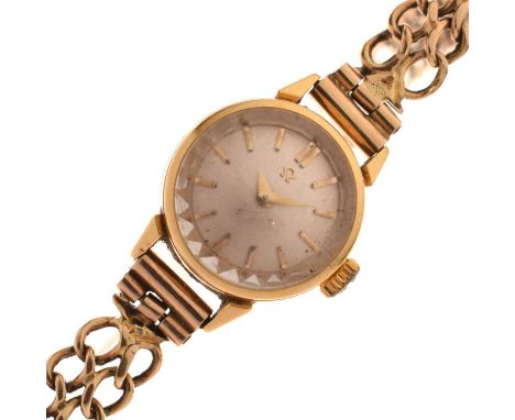 Omega - Lady's 18ct gold wristwatch, the champagne dial with baton markers, 17-jewel cal. 483 manual wind movement No. 185043
