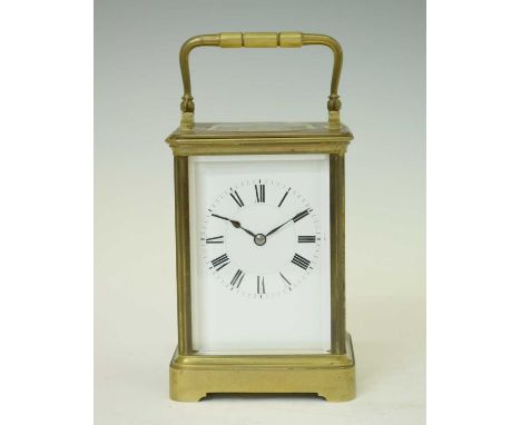 Henri Jacot - Brass two-train carriage clock, with white Roman dial and lever platform escapement striking on a coiled blued 