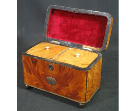 18TH CENTURY TORTOISESHELL RECTANGULAR SHAPED TEA CADDY with hinged dome cover having silvered finial, two lidded compartment