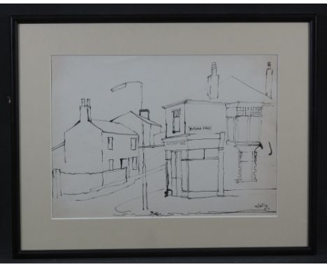 JACK JONES (Welsh 1922-1993), street scene probably Rutland Sreeet, Cardiff, with Rutland Cafe, signed with initials, dated 1