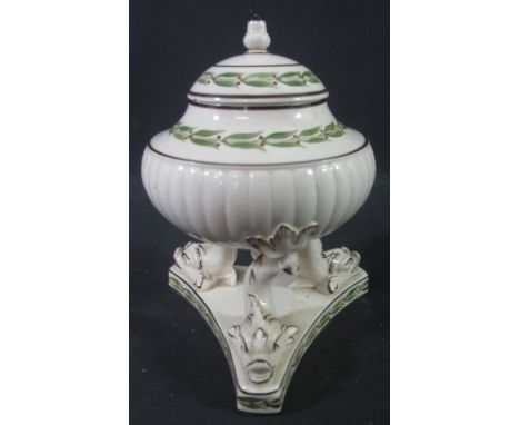 19TH CENTURY WEDGWOOD CREAM WARE INKWELL in the form of a fluted baluster shaped urn with domed cover revealing removable ink