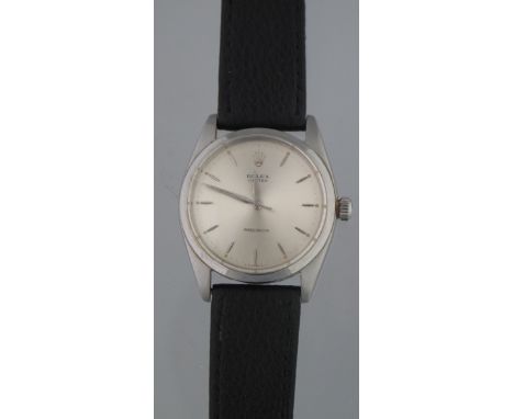 A STEEL ROLEX OYSTER PRECISION GENTLEMAN'S WATCH having satin face with baton numerals, sweep seconds hand, automatic movemen