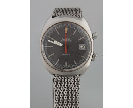 OMEGA STEEL GENT'S' CHRONOSTOP' AUTOMATIC WRISTWATCH with grey/brown face, having baton numerals, sweep seconds hand and date