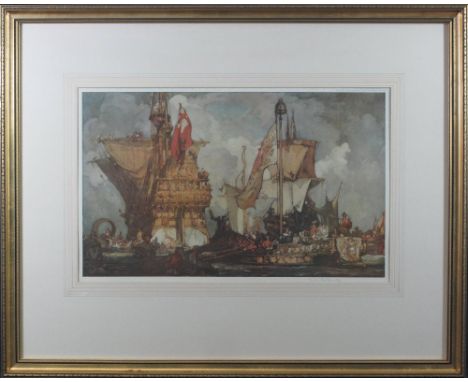 SIR FRANK BRANGWYN R.A (1867-1956), 'Queen Elizabeth's ships', signed in pencil by the artist and having the Fine Art Society