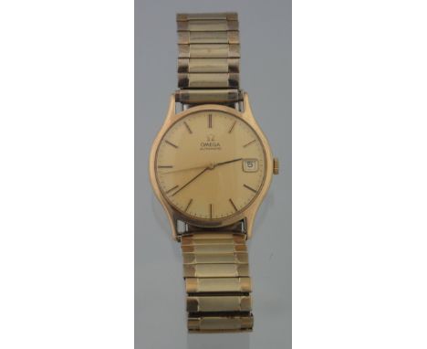OMEGA 9CT GOLD AUTOMATIC GENTLEMAN'S WRISTWATCH having gold face with baton numerals, date aperture and sweep seconds hand on