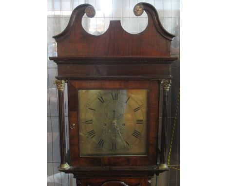 EARLY 19TH CENTURY OAK AND MAHOGANY TWO TRAIN LONGCASE CLOCK by George Donisthorpe of Birmingham, the hood with broken swan n