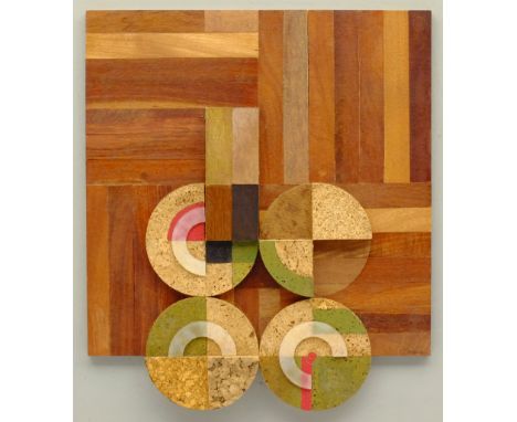 Gerald French (British 1927-2001): 'Cork Quartet III', three dimensional cork on wood panel with white plastic and acrylic si