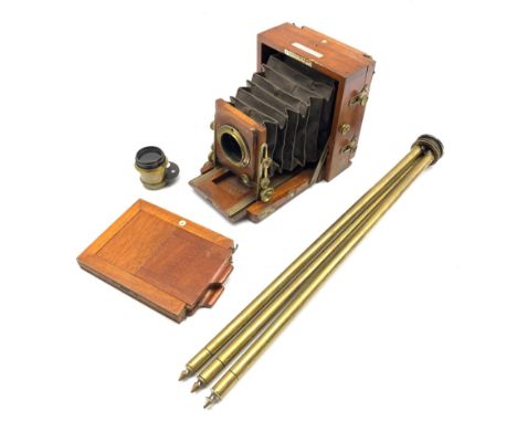 19th/ early 20th century mahogany and brass-bound '1895 Instantograph Patent' quarter plate camera by J. Lancaster &amp; Son,