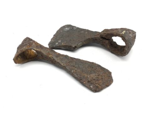 Viking iron bearded axe head L19cm and one other - Condition Report 