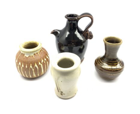 David Lloyd Jones (1928-1994) studio pottery small vase H7cm, Janet Leach (1918-1997) brown glazed vase H9cm , and two small 